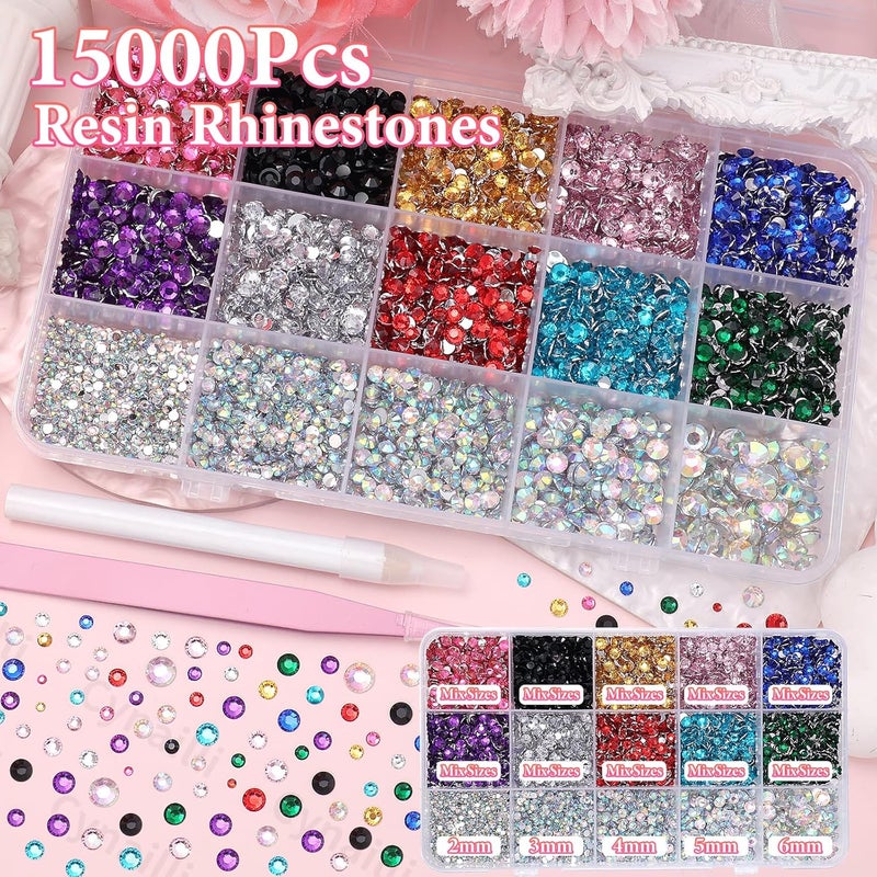 Cynailli 15000 Pcs Resin Rhinestones for Crafts, Colorful Jelly Resin Rhinestones for Bedazzling Gems Mix Sizes Flatback Gems Jewels for DIY Mugs Tumblers Bottles Clothing Shoes Nail Art - Image 3